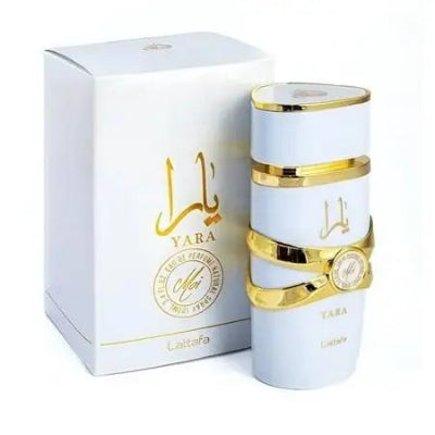 Yara Moi women's perfume by Lattafa in elegant white packaging with gold accents.