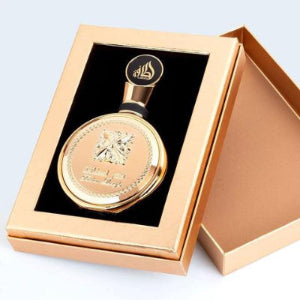 luxury unisex perfume Fakhar Gold by Lattafa in elegant packaging, showcasing the exquisite fragrance design