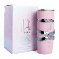 Yara by Lattafa women's perfume 100ml in elegant pink packaging with a stylish design.