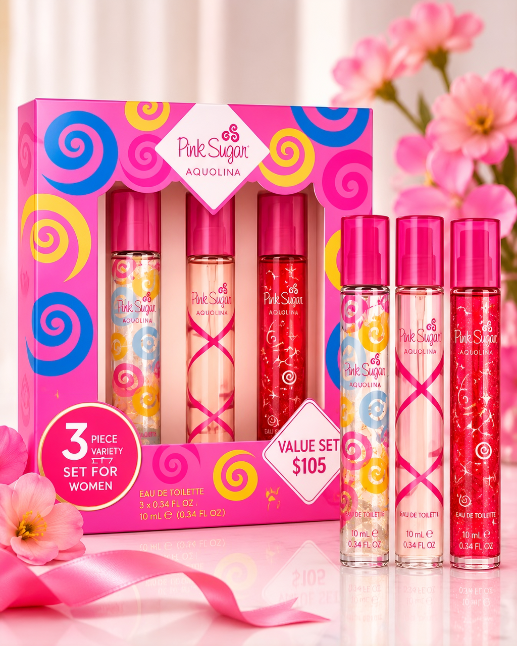 playful womens perfume set Pink Sugar by Aquolina 3-Piece Variety set