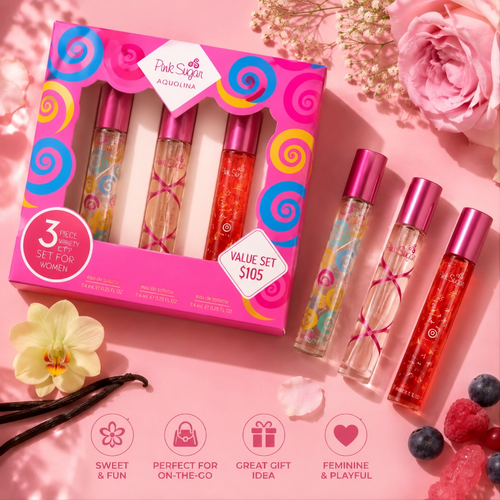 playful womens perfume set Pink Sugar by Aquolina 3-Piece Variety set