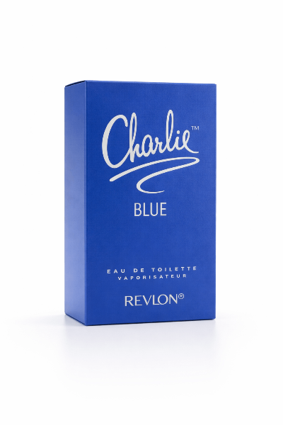Revlon Charlie Blue perfume box, featuring elegant blue packaging for a fresh floral classic fragrance.